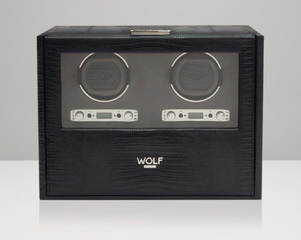 Wolf Blake Double Watch Winder in Black Teju Lizard