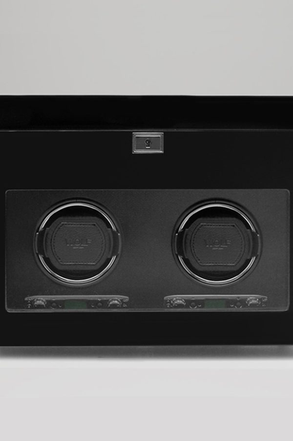 Wolf Savoy Double Watch Winder with Storage in Black.