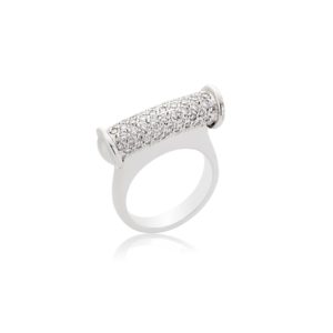 18ct white gold brilliant cut pave set bar cocktail ring