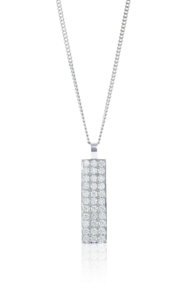 18ct white gold pave set diamond rectangular pendant