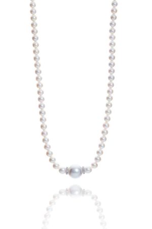 18ct white gold Chanel style pearl and diamond necklet
