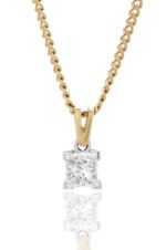 18ct yellow gold single stone princess cut diamond pendant.