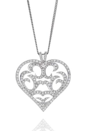 18ct White gold pave set fancy heart shape diamond pendant