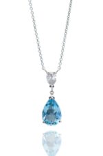 18ct White gold pear cut blue aquamarine and diamond pendant