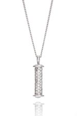 18ct white gold diamond pave set barrel pendant.