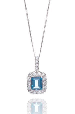 18ct White gold pendant emerald cut blue topaz